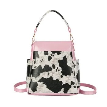 

New Fashion Color Contrast Backpack Fashion Girl Schoolbag Cute Cow Print PU Leather Handbag for Women