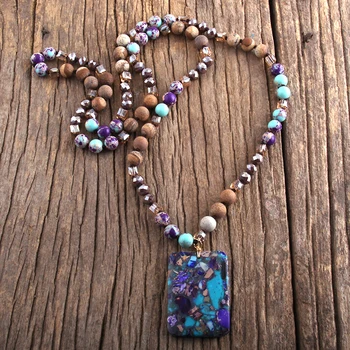 

MD Fashion Bohemian Jewelry Natural Stones With Semi Precious Rectangle Pendant Necklaces For Women Boho Gift Dropship