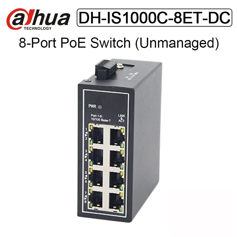Dahua DH-IS1000C-8ET-DC 8 коммутатор PoE портов 8*10/100 Мбит/с Ethernet порты неуправляемый промышленный переключатель для ip-камеры