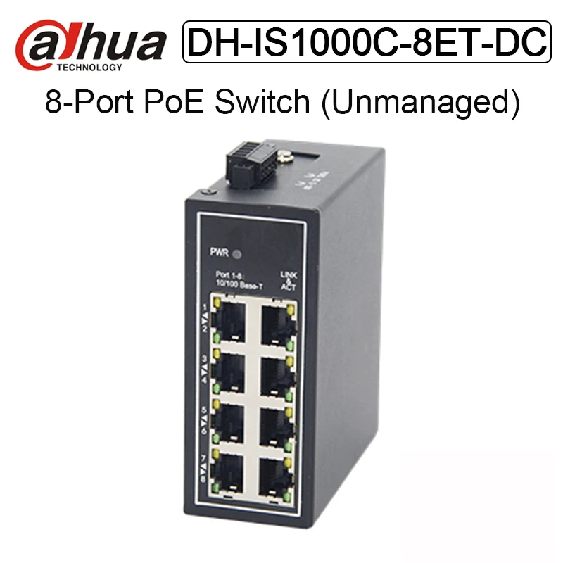 

Original Dahua DH-IS1000C-8ET-DC 8 Ports PoE Switch 8*10/100Mbps Ethernet Ports Unmanaged industrial PoE switch for IP camera