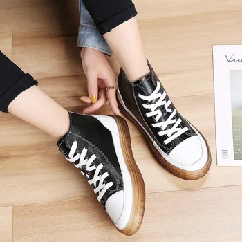 

Tilocow Genuine Leather Women's Sports Ankle Boots For Women Mixed Colors Solid Shoes Woman Soft Bottom Boots Women Sneakers