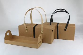 

24.5*9.5*10.5cm Brown kraft Box with handle, Cake Candy Wedding Gift Paper Box Christmas Decoration bag 50pcs/lot