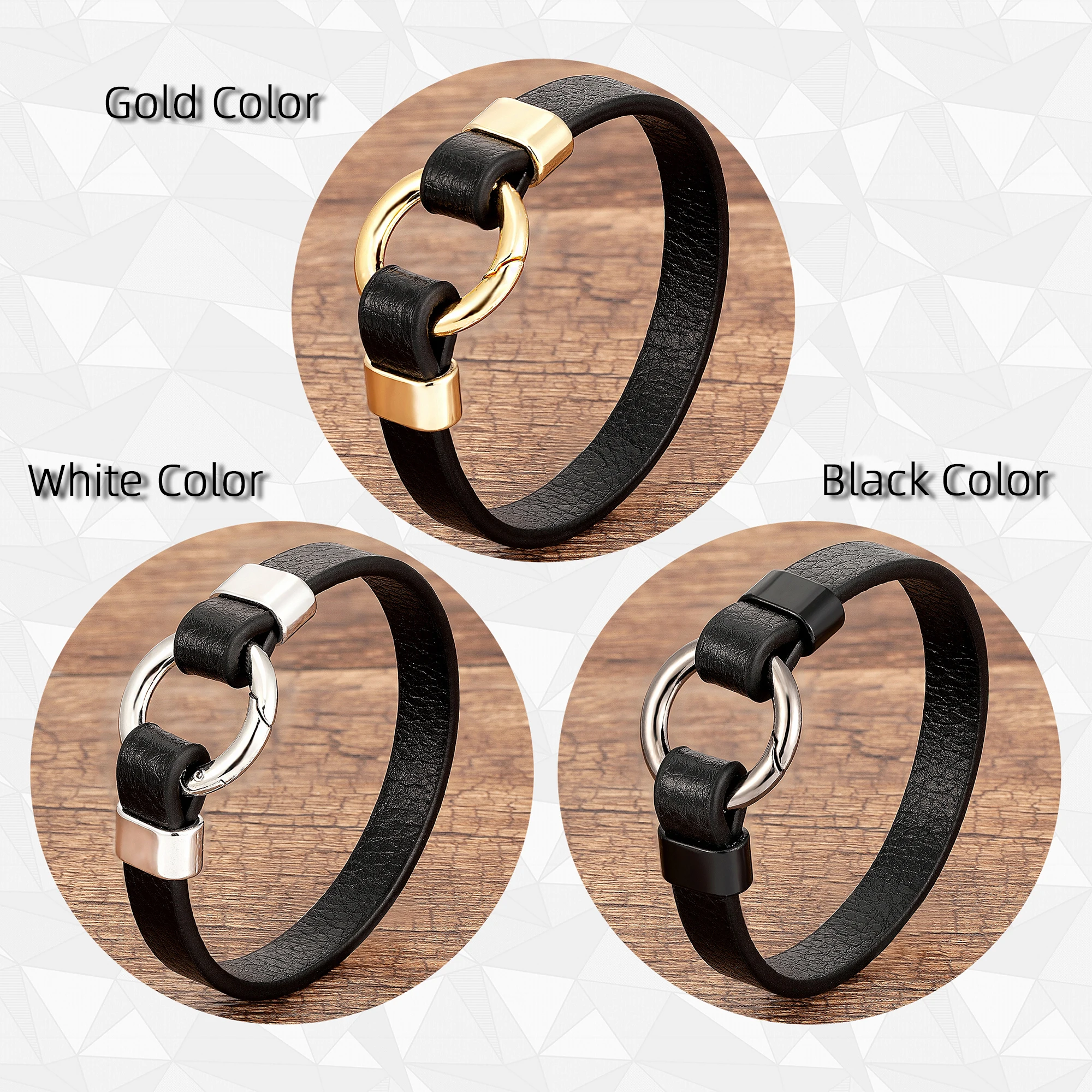 Trendy Genuine Leather Men's Jewelry Gold Metal Round Spring Clasp Simple Leather Rope Bracelet For Women Male Gifts - Image 4
