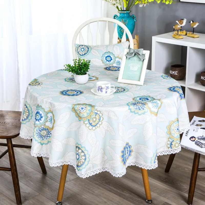 

Pastoral Style Table Cover Waterproof Non-slip Round Elastic Tablecloth Floral Printing Classic Daisy Pattern Table Cloth