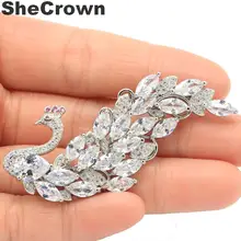 61x26 мм Длинные Павлин Белый сапфир Турмалин CZ женские вечерние серебряные броши