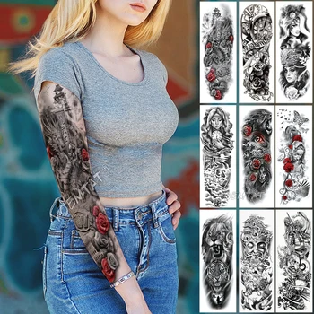 

Large Arm Sleeve Tattoo R Dragon Warrior Flag Waterproof Temporary Tattoo Sticker Victory City Men Full Rose Totem Tatoo