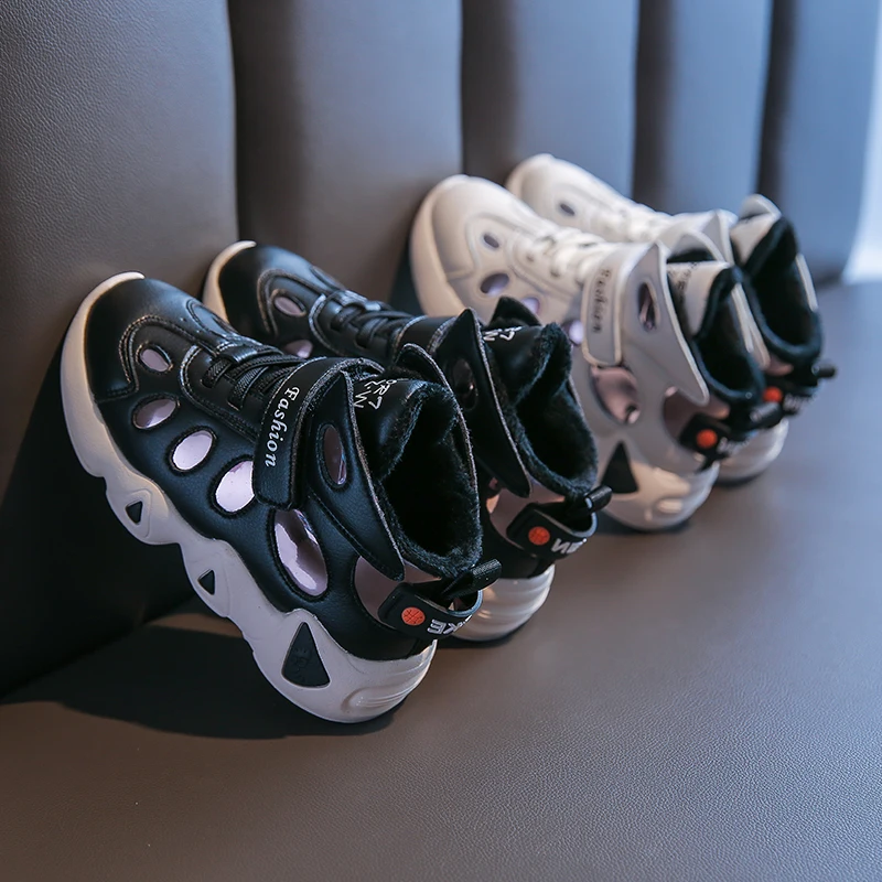 Kids Shoes Kids Winter Boys Pu Leather Trainers Children Fashion Sport Sneakers Baby Girls Brand Black Warm Shoes