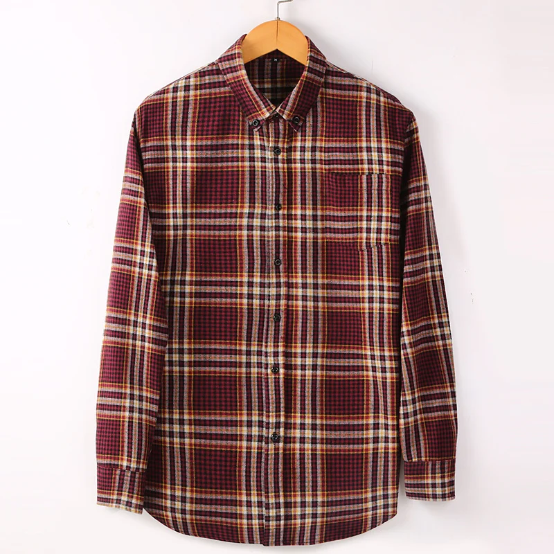 Koop Hoge Kwaliteit mannen Mode Plaid Lange Mouwen Flanel 100% Katoen Zachte Mannelijke Sociale Slim Fit Shirts Anti  krimp Ontwerp