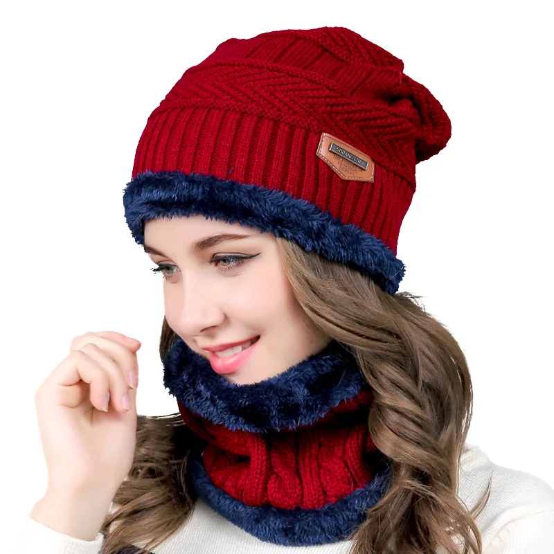 Мужская и женская теплая зимняя шапка, шарф, мягкая вязаная шапка, шарф, костюм, женские черепа и шапочки, зимняя шапка, вязаная шапка унисекс