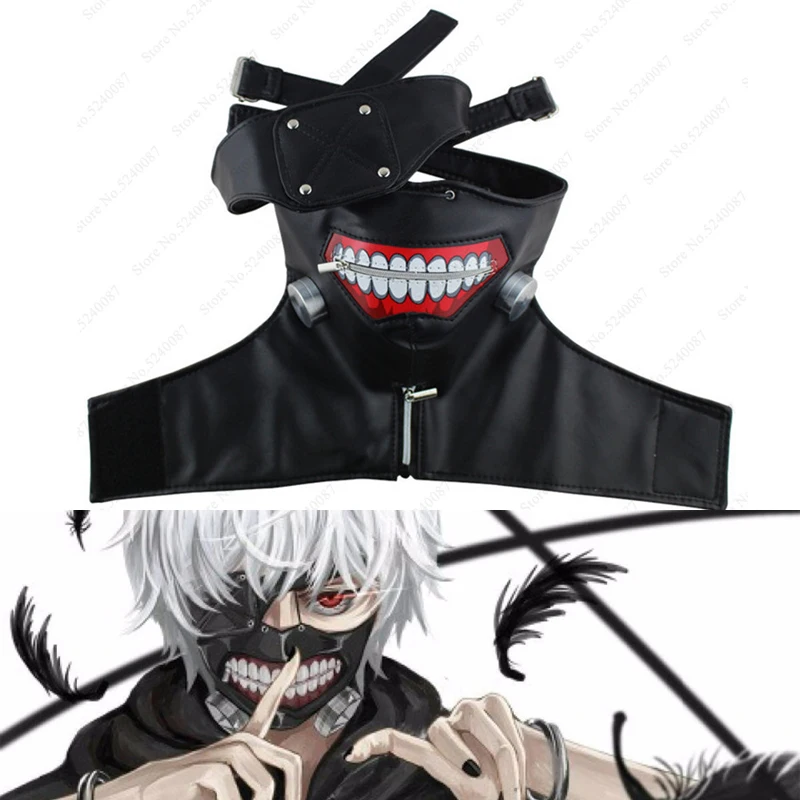 

Halloween Japanese Tokyo Ghoul White Wig Ken Kaneki Mask Zipper Japan Anime Cosplay Eye Masks Prop Gift Caps Party Scary Costume