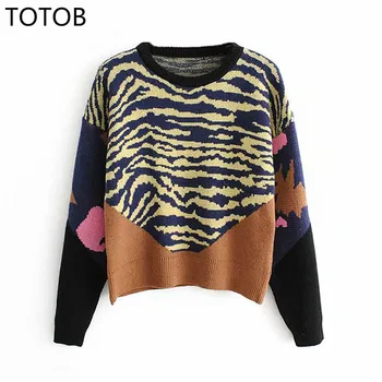 

Women Knitted Pullover 2019 Casual Patchwork Sweater Autumn Winter O-neck Loose Knit Warm Jumper Female Long Sleeve Pullover