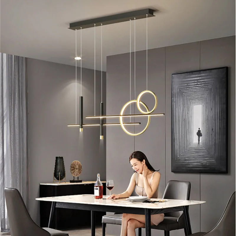 

Modern rings chandelier Gold LED Dining Room Crystal long chandelier Restaurant Coffee Shop Bar luxury decor foyer light