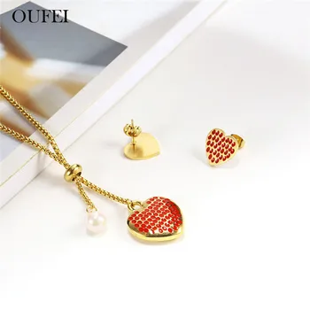 

OUFEI Red Heart Necklace Set Of Earrings For Women Stainless Steel Jewelry Sets Jewellery Summer Accessories Free Shipping