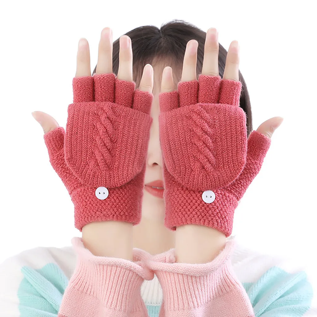 Новые зимние женские зимние перчатки, теплые перчатки с открытыми пальцами, Женские однотонные вязаные теплые зимние варежки, перчатки для девочек