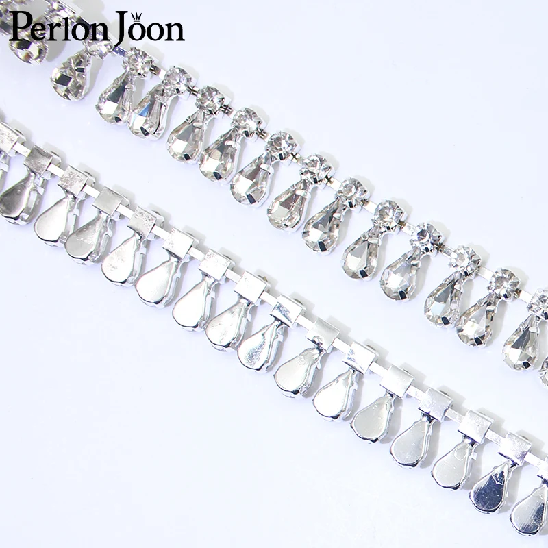 Silber Sauberes Glas Anhänger Strass Trim Wasser Tropfen Blatt Kristall Kette Braut Hochzeit Kleid Dekoration Zubehör ML145 – Detail 10