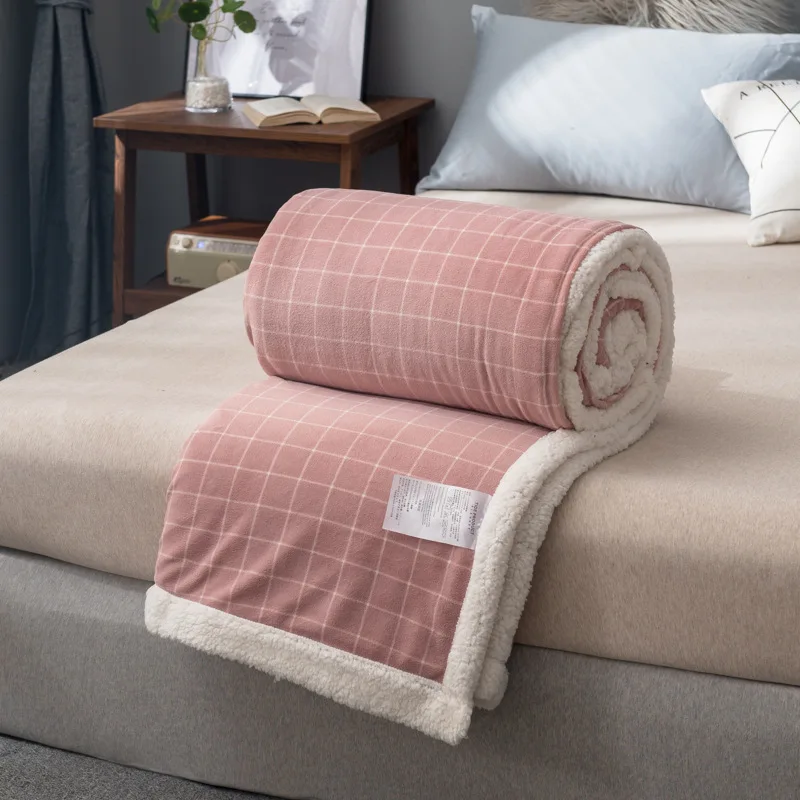 New Double Thick Blanket Solid Color Stripe Plaid blankets Warm Towel Quilt Office Single Air Conditioning Flannel Wool Blanket