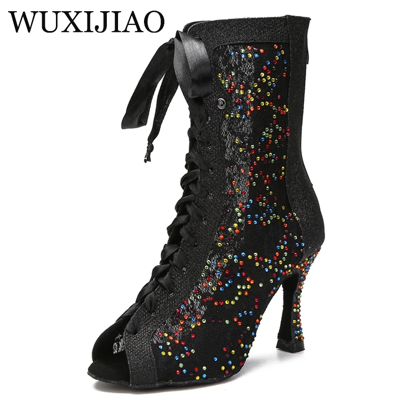 WUXIJIAO dance shoes Latin women's salsa silk satin toe cap dance shoes professional dance shoes ballroom soft sole