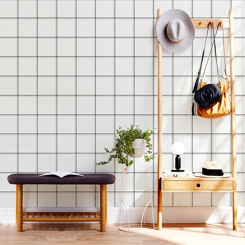

High quality nordic ins style net red waterproof wallpaper modern minimalist bedroom black white plaid clothing shop wall paper