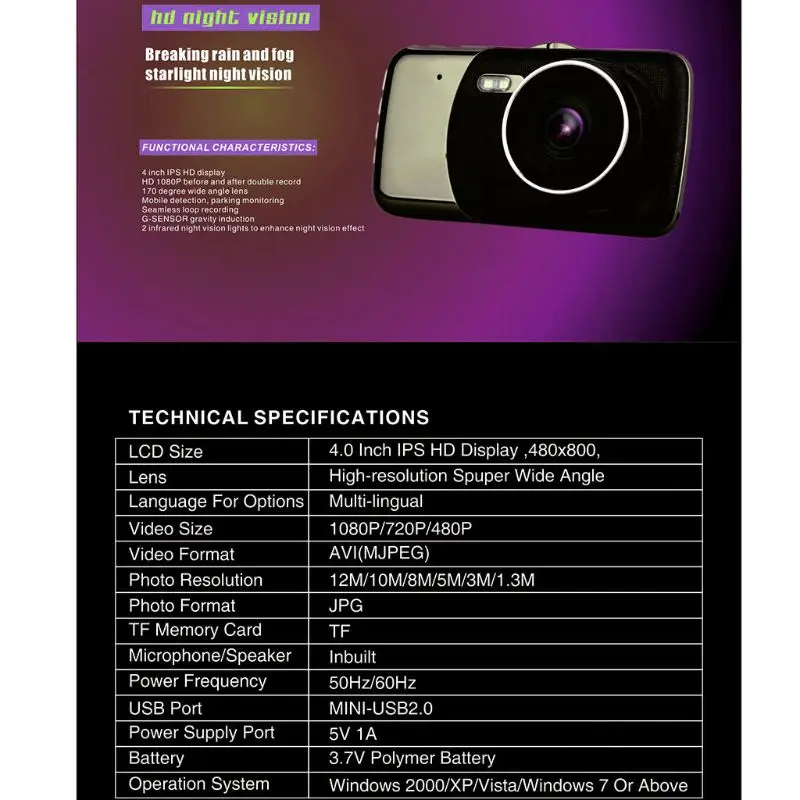 Gps двойной объектив камеры HD Автомобильный регистратор DVR видеорегистратор Видео g-сенсор ночного видения C45
