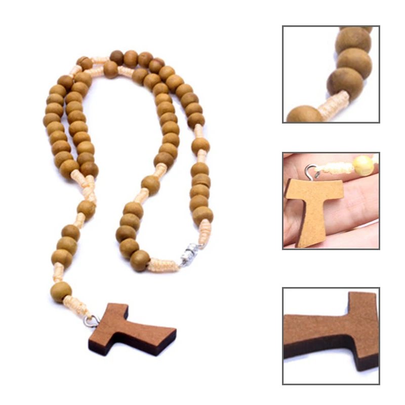 

3 Styles Manual Compilation Fashion Gift Christian Cross Necklace Wooden Rosary Religious Jewelry Accessories
