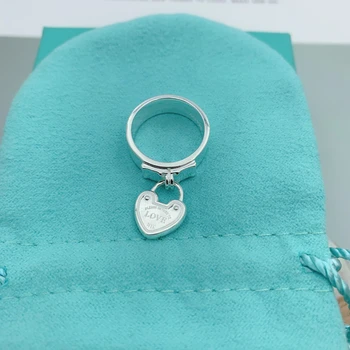 

1: 1 Original Model S925 Sterling Silver Ring For Women Fashion Heart Lock Ring Ladies Ring LOGO Jewelry Birthday Gift