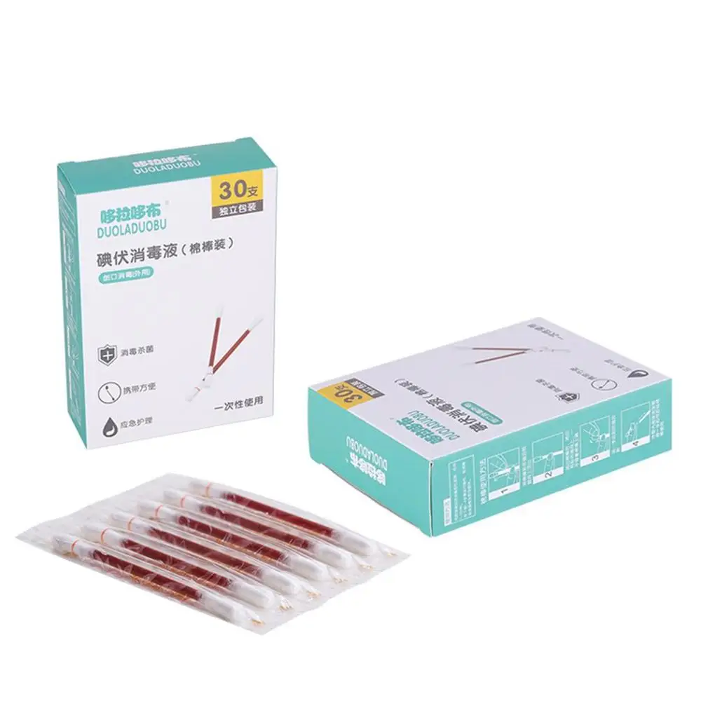

Baby Disposable Universal Iodine Cotton Swab Portable Cleaning Care Wound Disinfection Cleaning Swab 30Pcs
