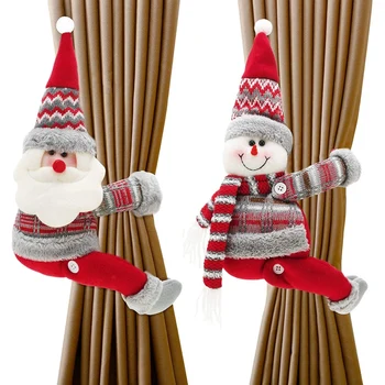 

2 Pieces Christmas Curtain Buckle Christmas Window Decorations Curtain Tieback Curtain Hook (Santa Claus and Snowman)