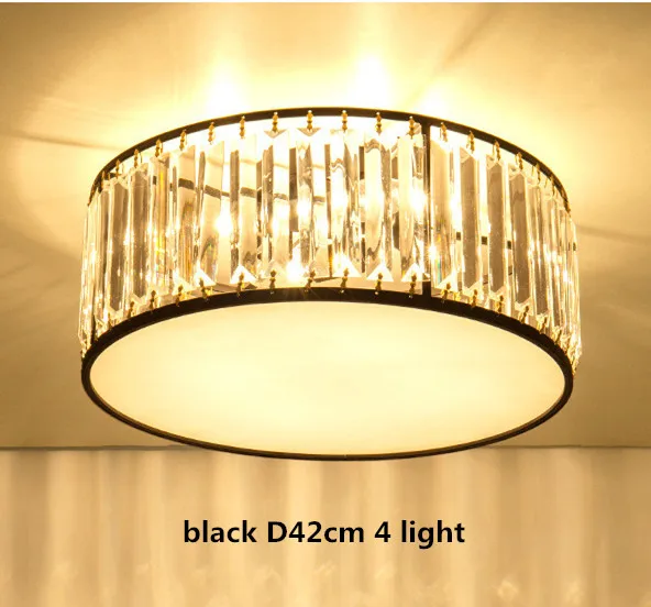 black D42cm 4 light Коридор круглый черный/золотой металл E14 Светодиодные потолочные светильники блеск K9 кристалл спальня светодиодный потолочный светильник освещение в помещении - Цвет корпуса: black D42cm 4 light
