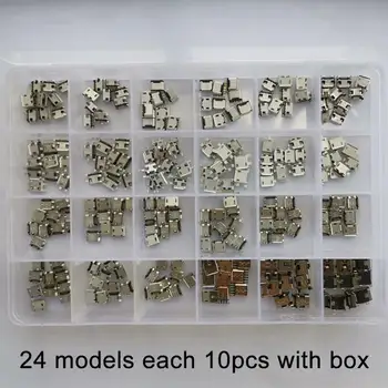 

240Pcs/box 24 Models Micro USB Connector Socket Jack USB Charging Connectors Set For MP3 Huawei Samsung SMD DIP Socket Set Kit