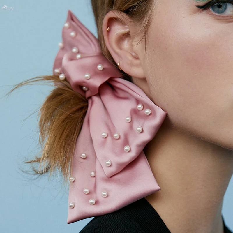 

AOMU 1PC Fashion Exaggerated Big Bowknot Hairpins Doublelayer Satin Bow Imitation Pearl Hair Clips for Women Hair Accessories