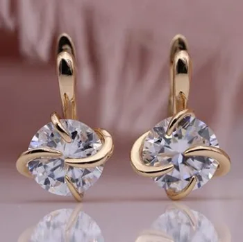 

Round Big Natural Zircon Drop Earrings Rose Gold Unique Hyperbole Curve Earring Women Simple Fine Fashion Jewelry