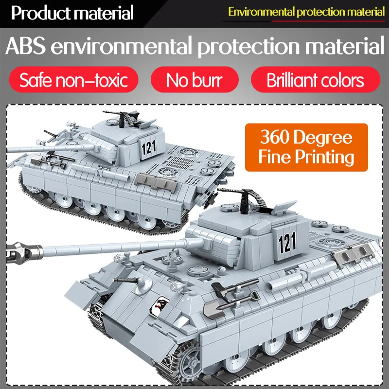  990PCS Military Panther Tank 121 Building Blocks For Legoingly Technic City WW2 Tank Soldier Weapon
