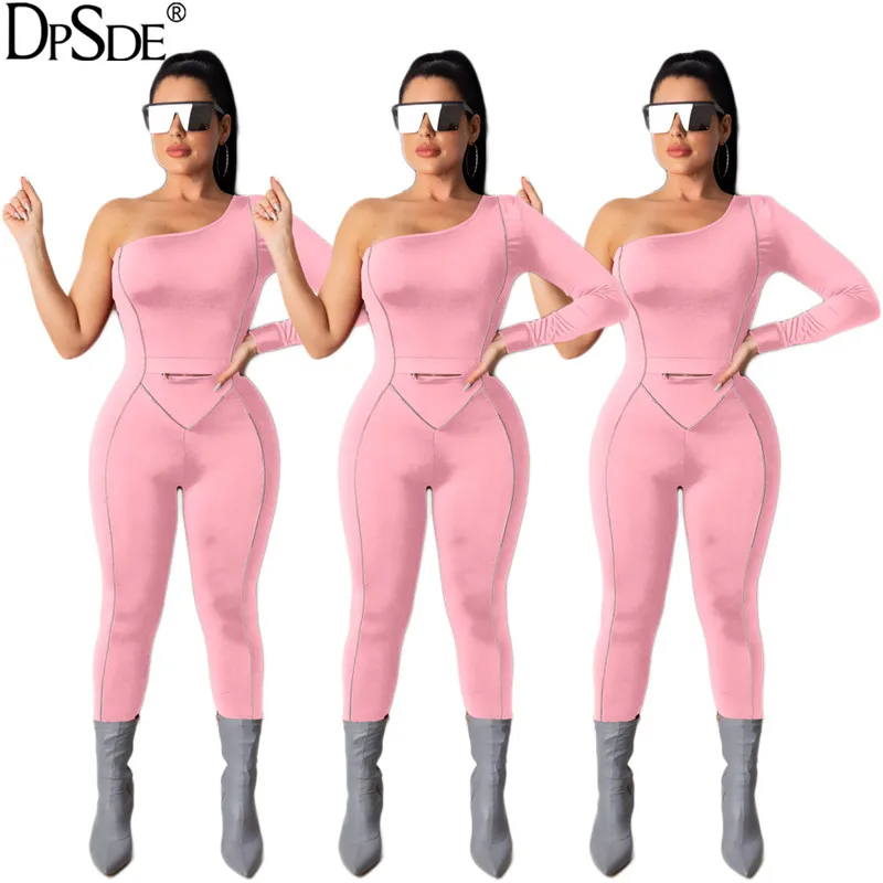 DPSDE Dew Shoulder обтягивающий сексуальный черный длинный комбинезон Розовый облегающий женский комбинезон Новинка Осенняя уличная одежда серый комбинезон