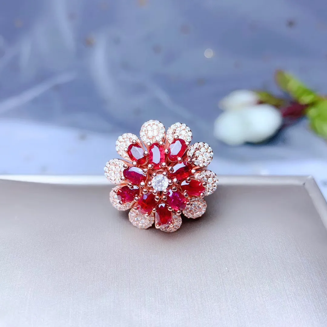 KJJEAXCMY boutique jewelry 925 sterling silver inlaid Natural ruby gemstone ring female support detection exquisite