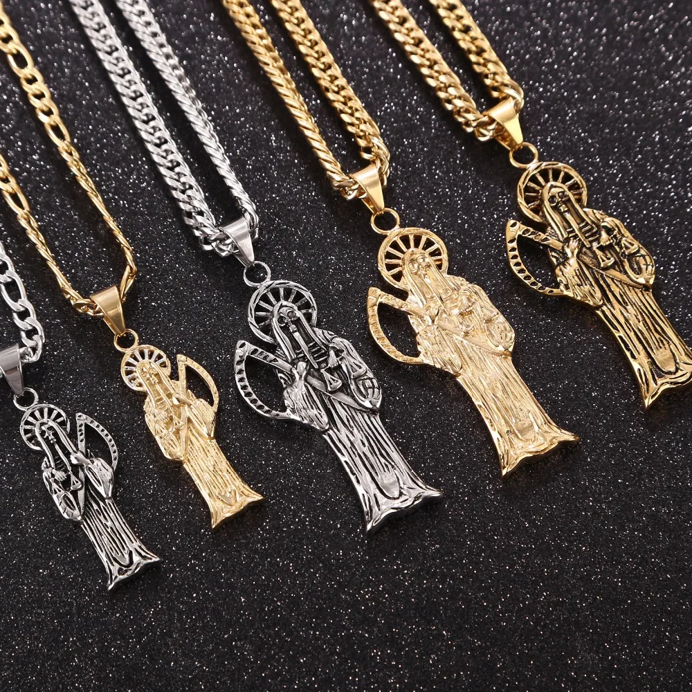 

316L Stainless Steel Charm Grimm Reaper Santa Muerte Angel of Death Pendants Necklaces For Men Necklace Gifts