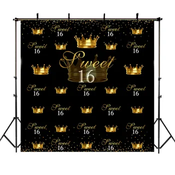 

NeoBack Crown 16th Birthday Party Background Photography Sweet Girl Repeat Gold Dots Black Photography Backdrops