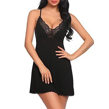 

Women Night Dress Sleepwear Nighty Chemise Lace Patchwork Sexy Spaghetti Strap Women G-string Lingerie