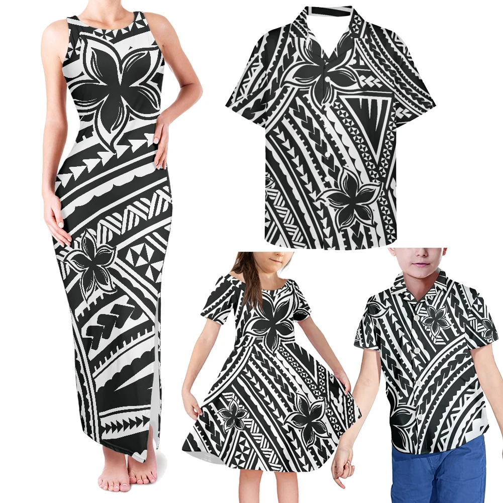 HYCOOL Hd Print Fashion Party Polynesian Tribal Clothing Family Set Summer Mom And Daughter Dress Luxury Matching Family Clothes