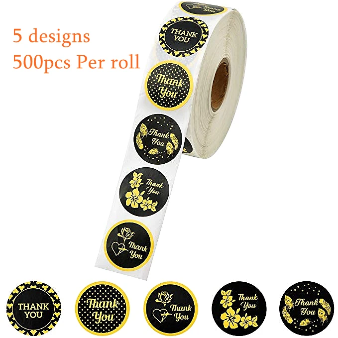 

5 Designs 1 Inch Thank You Stickers Party Holiday Sticker Scrapbooking for Package Seal Labels Stationery Sticker 500pcs