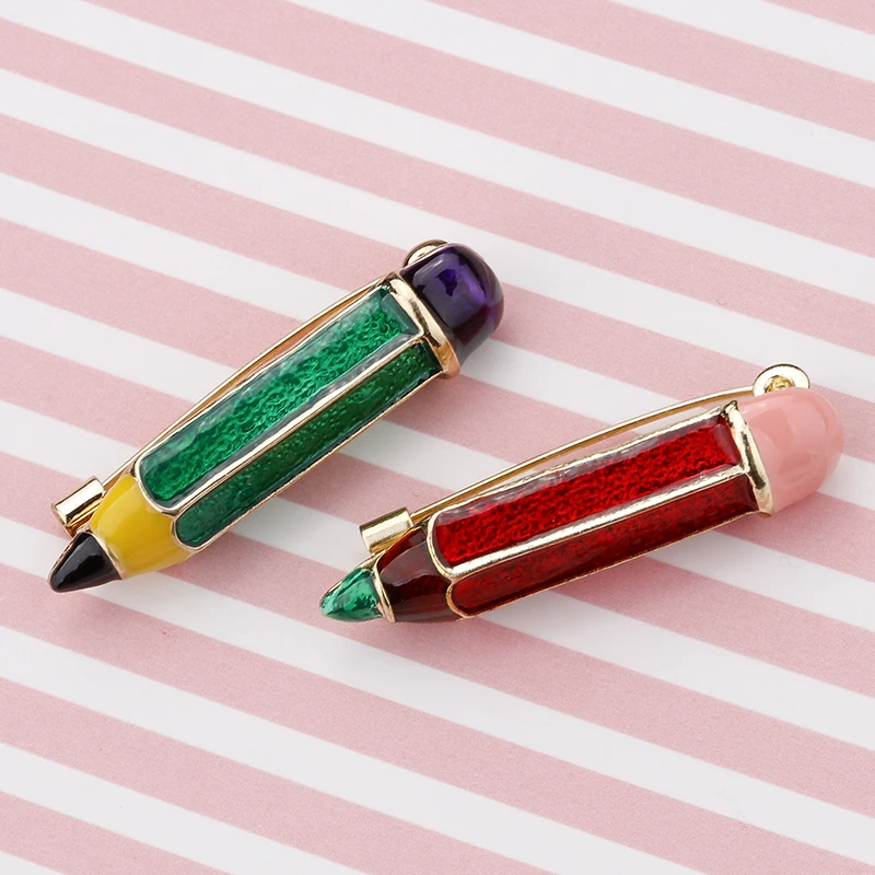 H580208X设计师绿色铅笔胸针 (3)