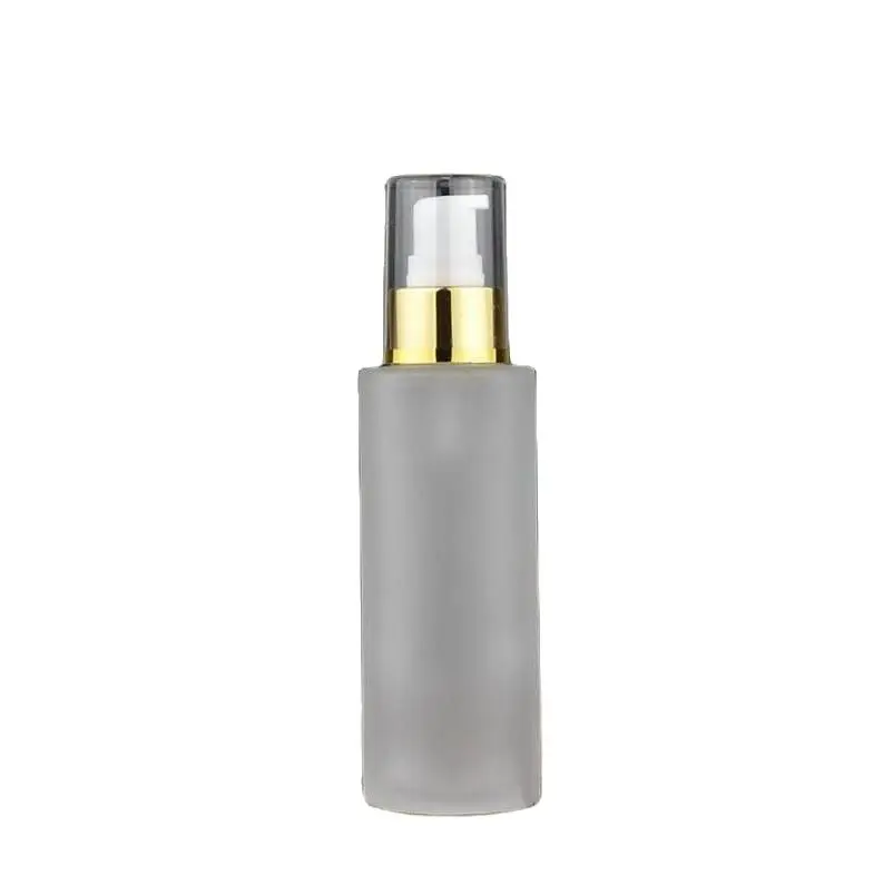 

100ML frosted glass bottle with gold press pump for lotion/emulsion/serum/foundation/gel /essence cosmetic packing glass bottle