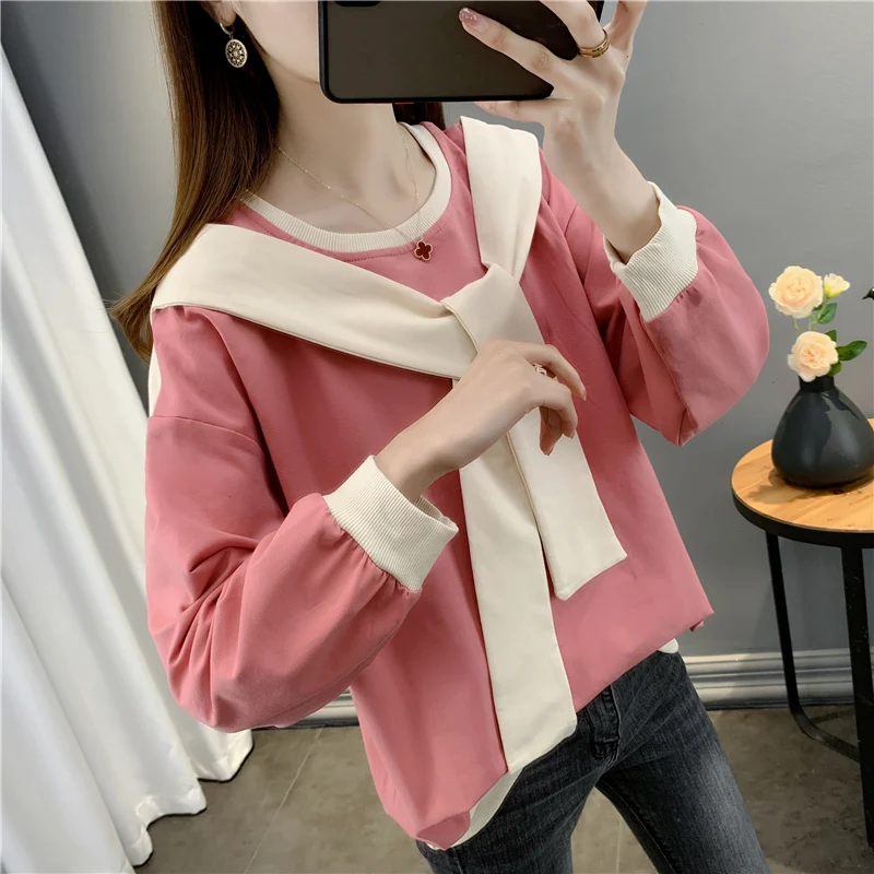 

195881 room side row No.1 Middle] real shot cotton round neck ribbon lace up Pullover Sweater 54