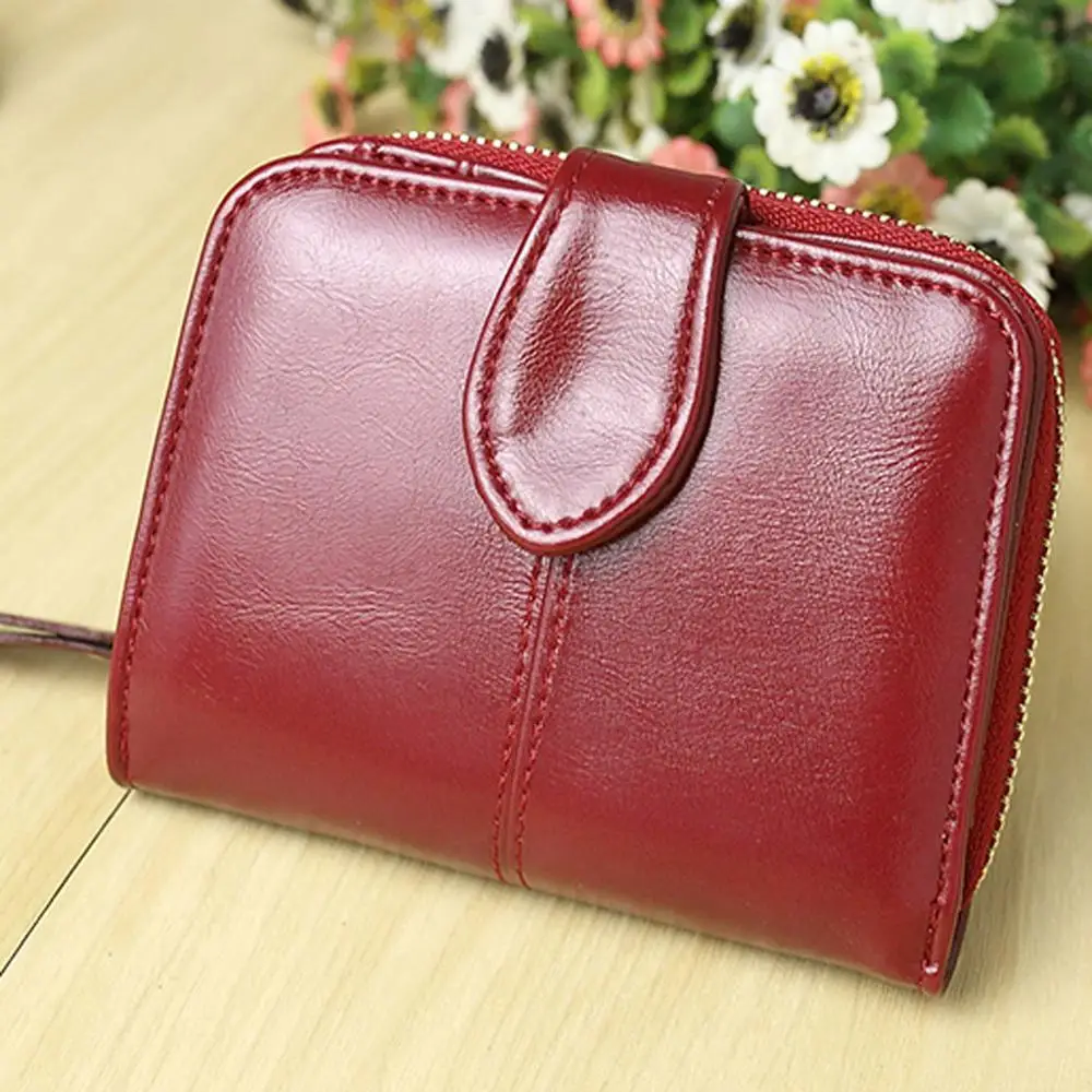 

2019 Hot Sale Wallet Short Wallet PU Women's Purse Zipper&Button Purse Red Small Wallet Coin Pocket Drop shipping