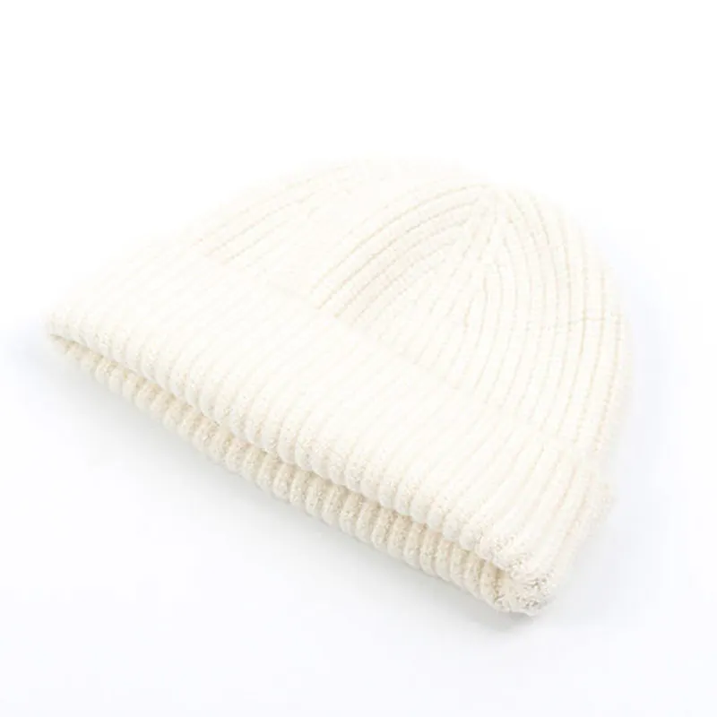 Белый Толстые однотонные простые вязаные Skullies кепка мужская шапка теплые зимние шапки для женщин желтый красный бежевый серый зеленый - Цвет: Белый