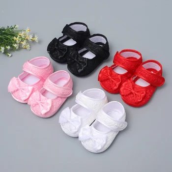 

Baby Girl Shoes Ribbon Bow First Walkers Princess Baby Shoes Lace Rose Flowers Bow Newborn Soft Anti-slip for Infant Girls