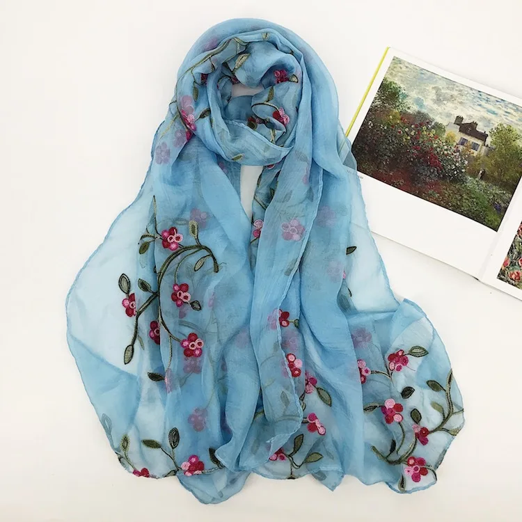 Роскошный брендовый женский шарф с вышивкой розы, шаль, накидка, хиджаб, женский шарф из пашмины, солнцезащитное пляжное полотенце, мусульманский головной платок - Цвет: 30