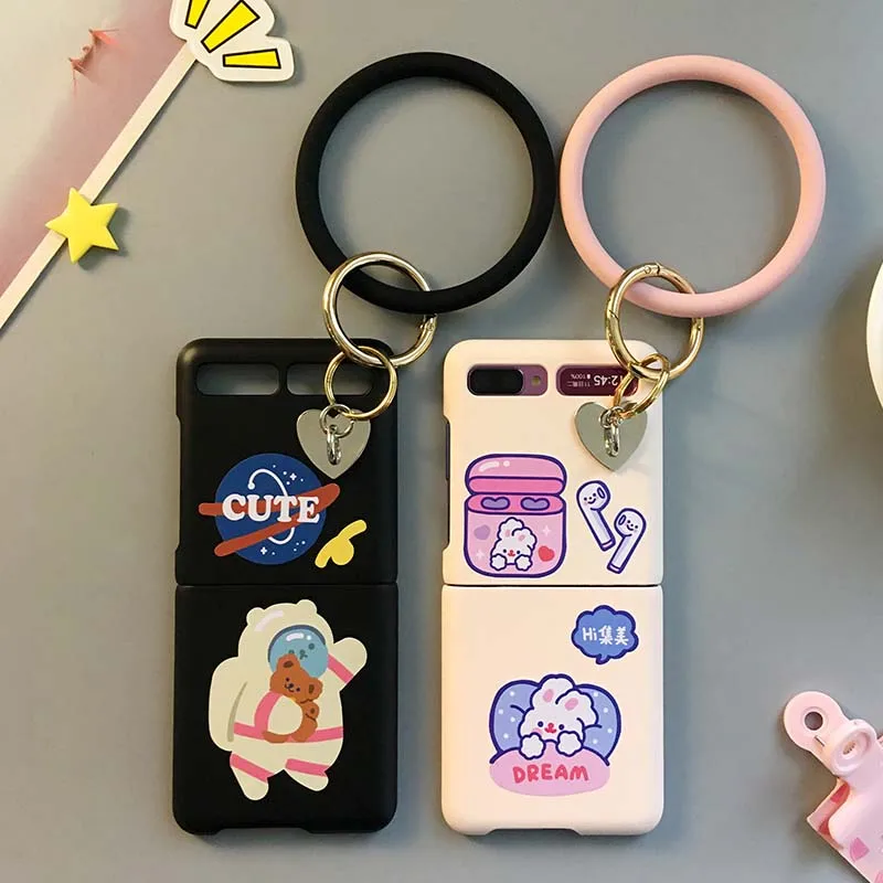 Phone Cases with Bracelet for Samsung Galaxy Z Flip 5G Cute Mobile Phone Protective Back Cover for Galaxy F7000 F7070 Capa