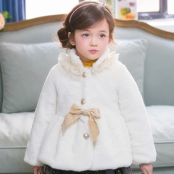 

2020 Girls Jacket Winter Christmas New Children Thick Cotton Quilted Baby Kids Cardigan Imitation Rabbit Fur Lace Warm Jacket
