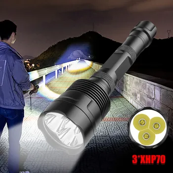 

Powerfu LED Flashlight 3 x XHP70 Torch Rechargeable 5 Modes Lamp Ultra Brigh Super Bright, Strobe Effect for outdoor tool 2019