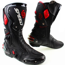 Новые модные кожаные мотоциклетные ботинки для Профессиональный байкеров обувь для бега ботинки для мотокросса сопротивление падению